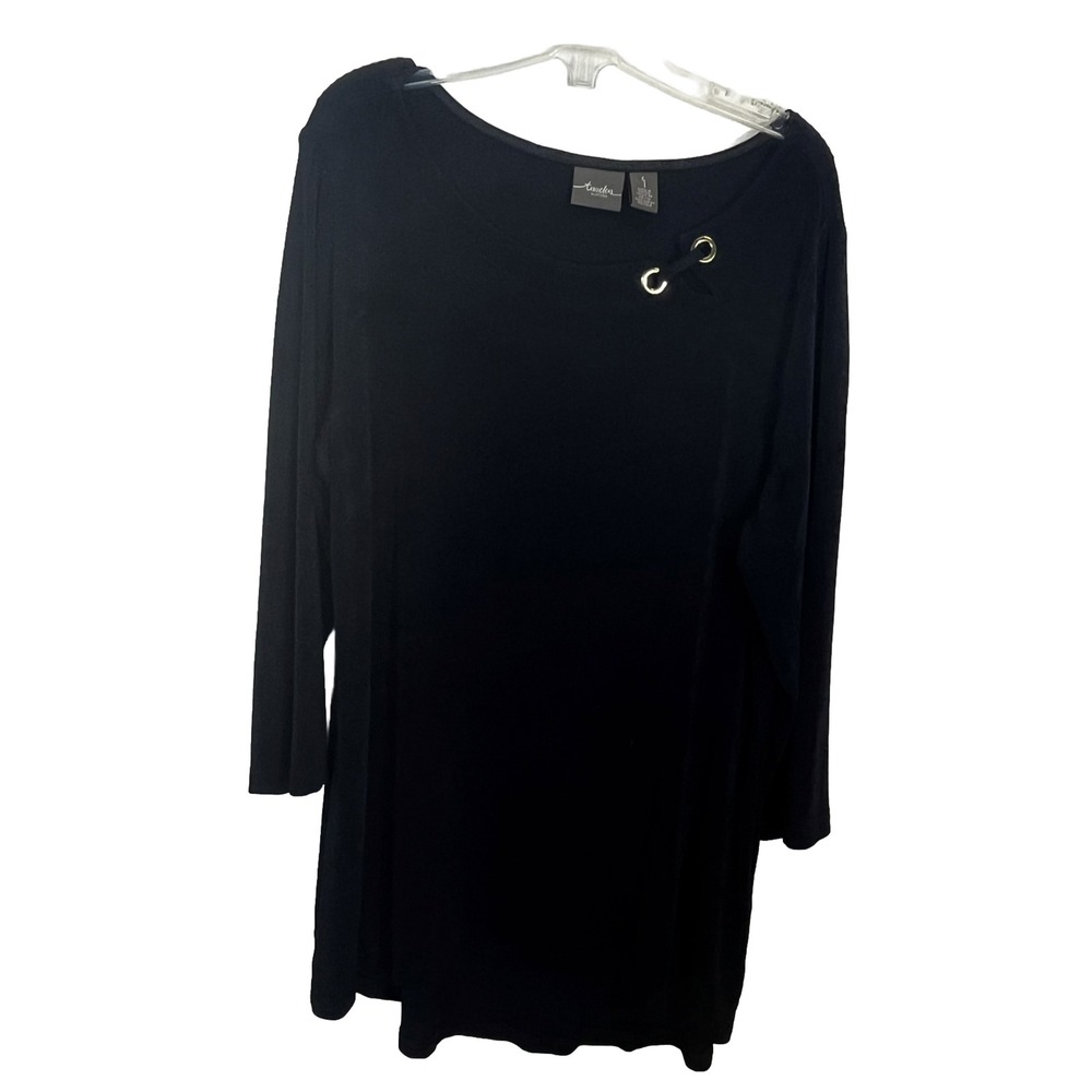 Chicos Travelers Top Size 1 Medium Stretchy Travel Tunic Shirt Long Slinky Black